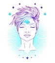 Poster with shining young woman with third eye Royalty Free Stock Photo